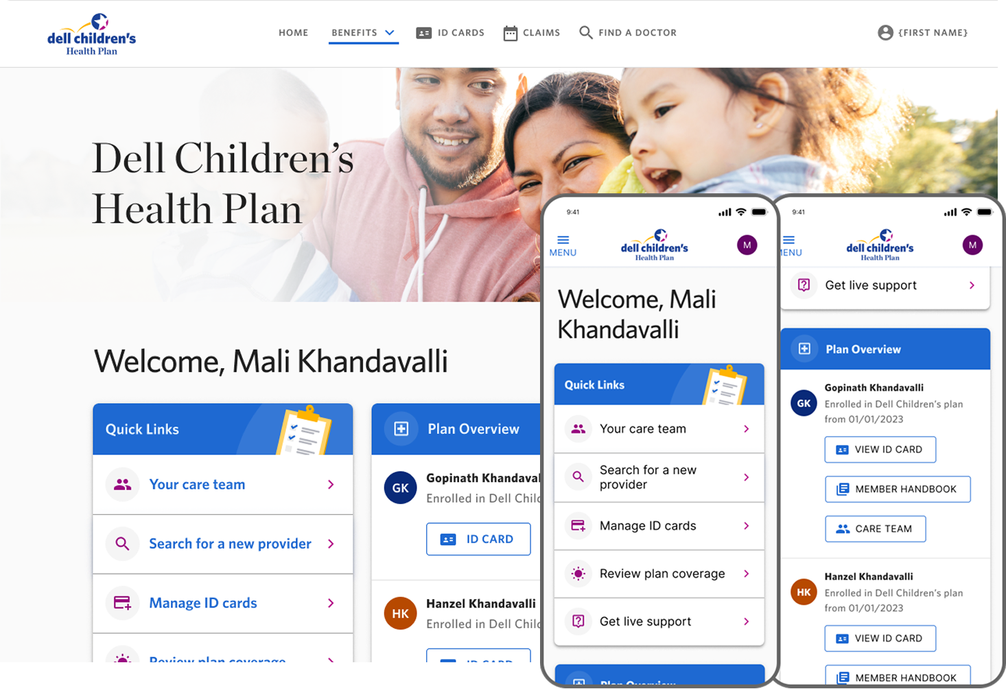 Dell Children's Health Plan, responsive member portal
