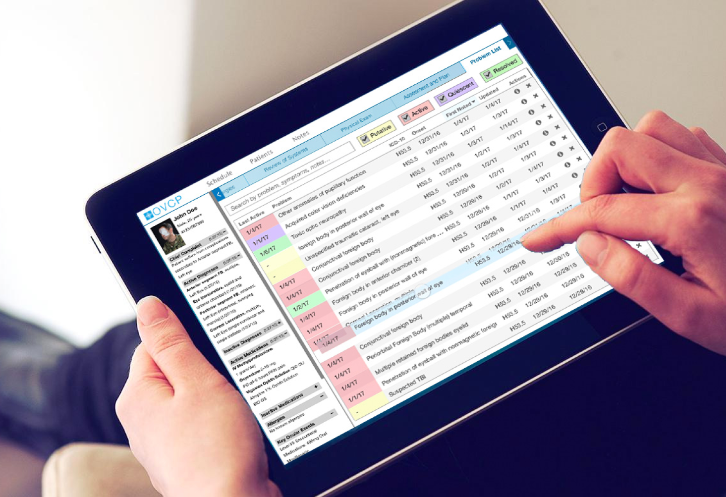 OVCP problem list reconciliation on iPad